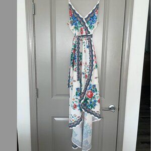 Fab'rik Ivory Floral Print High Low Maxi Dress Size: L Ivory